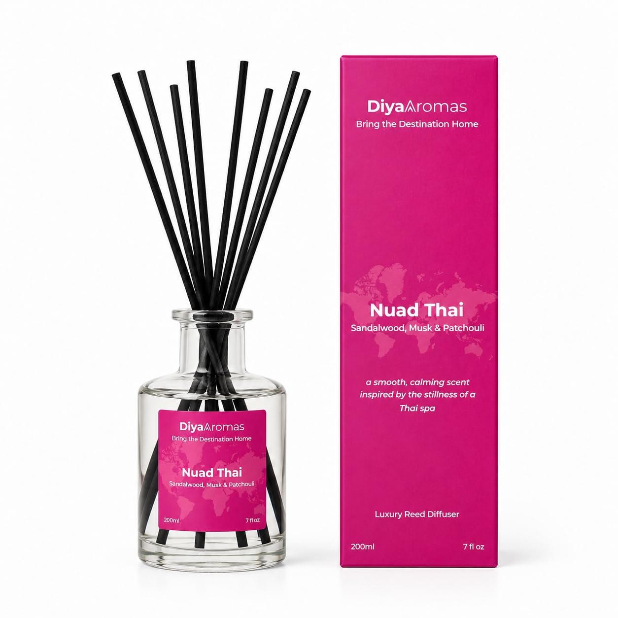 Luxury Reed Diffuser 200ml – Nuad Thai | Premium Spa Home Fragrance Diffuser with Natural Reeds | Sandalwood, Patchouli & Musk | Long Lasting Room Fragrance for Relaxation & Wellness