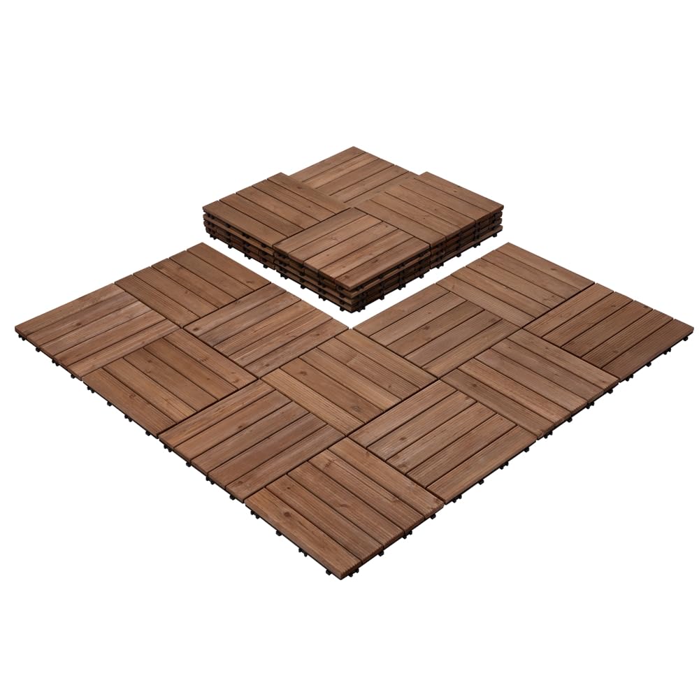 Yaheetech Set de 27 Baldosas de Abeto 30x30 cm para 2,6 m² 5 láminas de Suelo de Madera Piso Antideslizantes Terraza Piscina Jardín Patio Balcón Baño Marrón — view 9