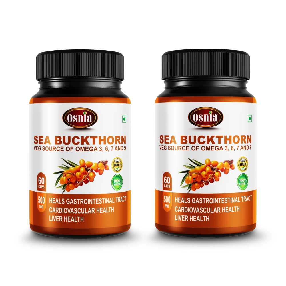 Osnia Sea Buckthorn Extract 500 Mg Veg Supplement | Berry Powder Capsules | Rich Source of Omega 3 6 7 & 9, Supports Digestions, Cardiovascular Health & Liver Detox |- 60 Capsules (Pack of 2) (B0BTX6Y39D) Amazon Price History, Amazon Price Tracker