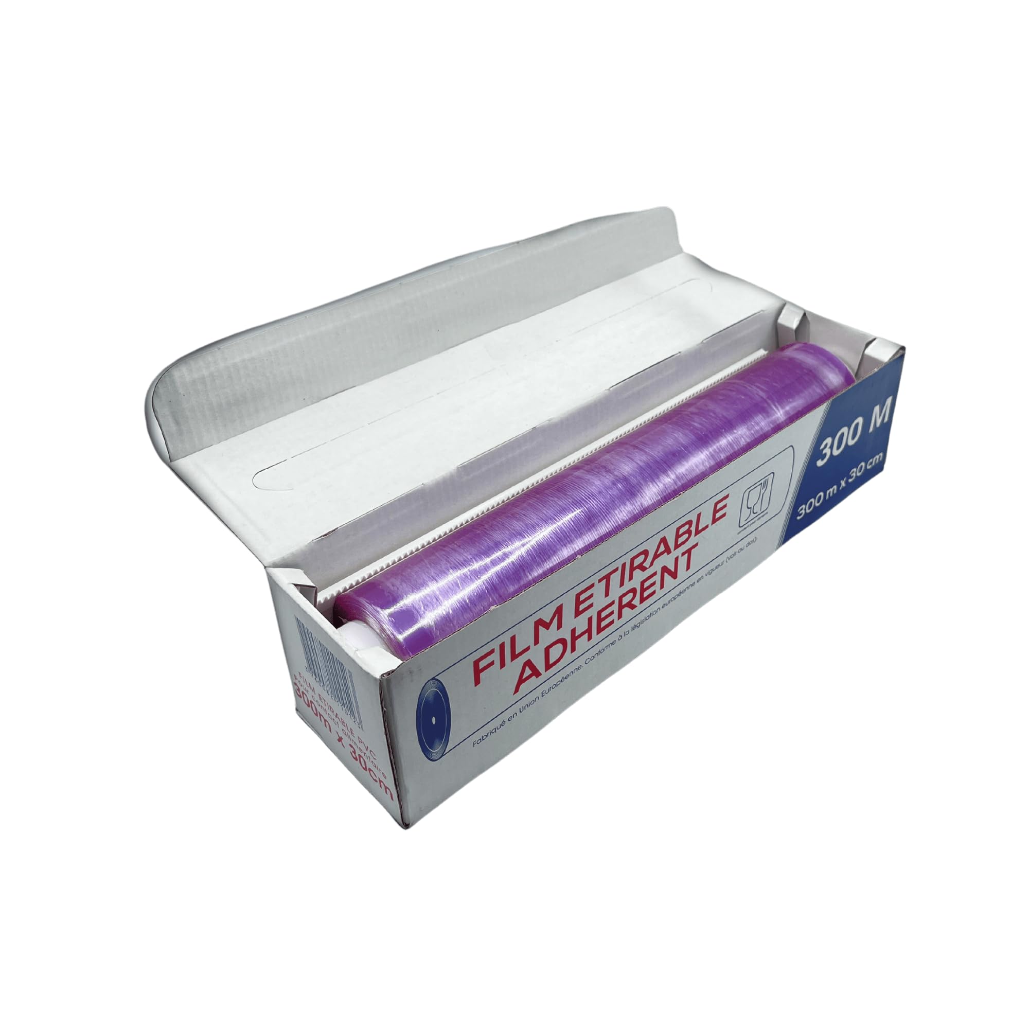 Film alimentaire étirable PRO avec BARRE DE COUPE - 30 cm x 300m - conditionnement aliments, protection fraicheur, cuisson micro-ondes et congélateur