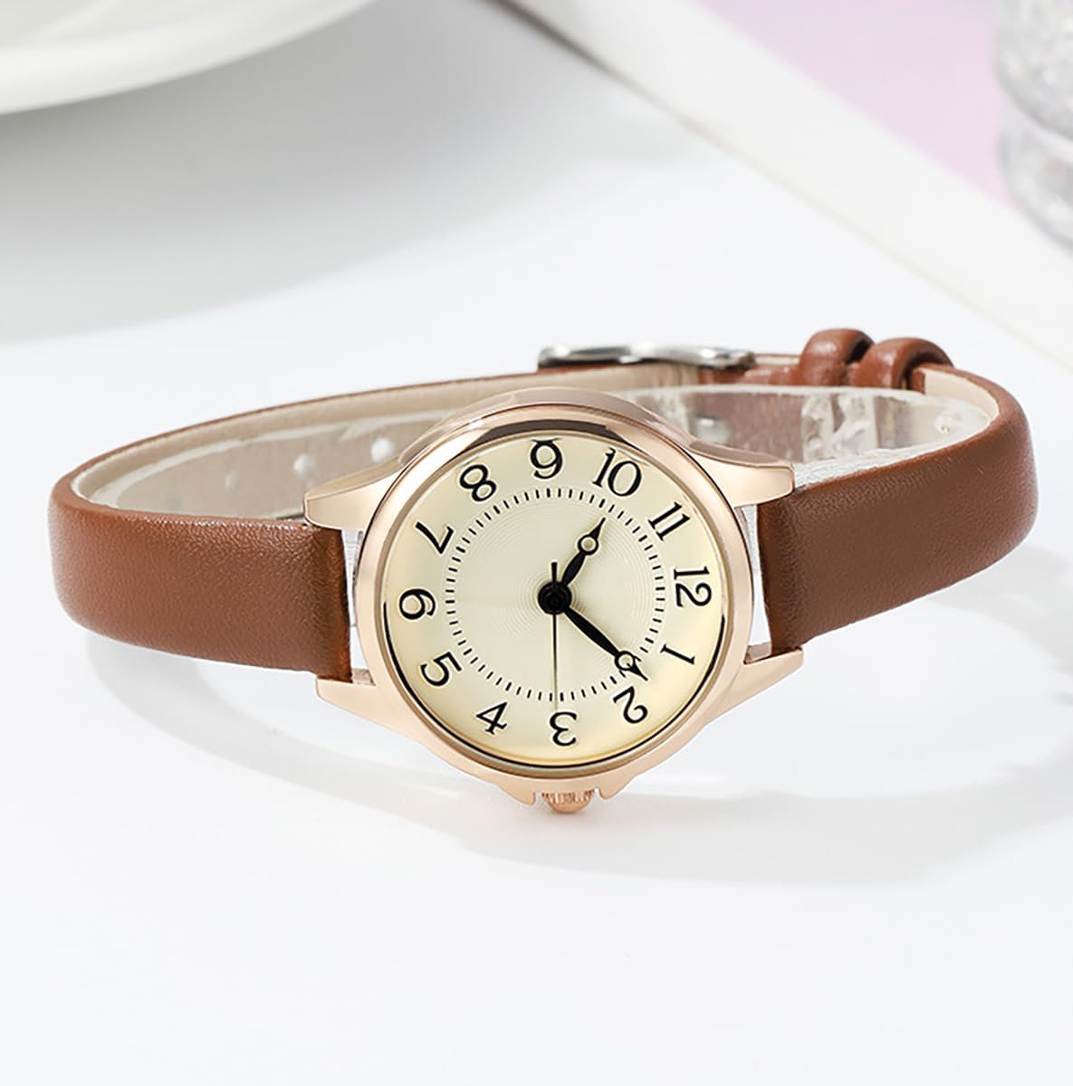 BESTKANG Women's Fashion Leather Strap Watch Easy - Read Dial Casual Quartz Wristwatch Waterproof Watch Women's Small Wrist Watch - Image 3