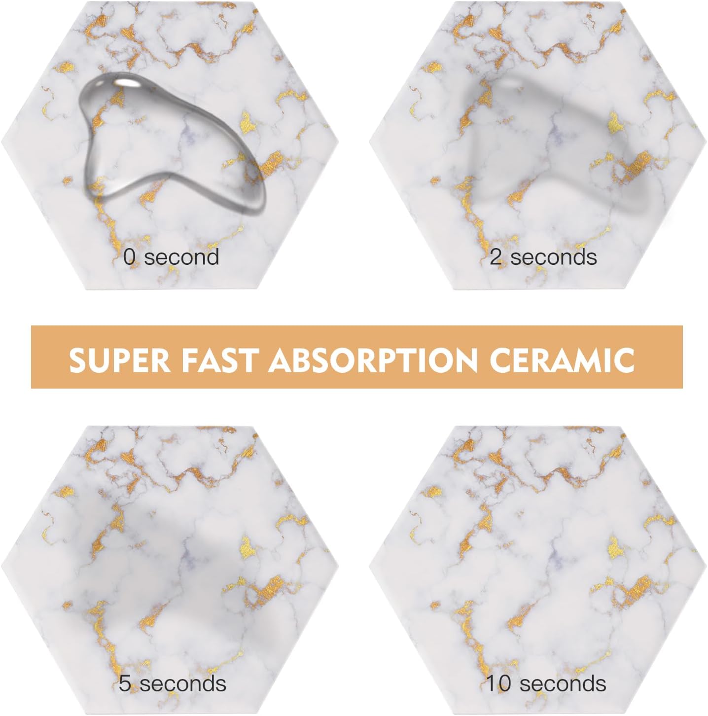 Marble Coasters for Drinks Absorbent with Cork Base, 6pcs Drink Coasters for Wooden Table with Metal Holder, Gold Ceramic Cup Coaster Set Home Decor for Housewarming (Luxury White Gold Marble 06) - Image 6