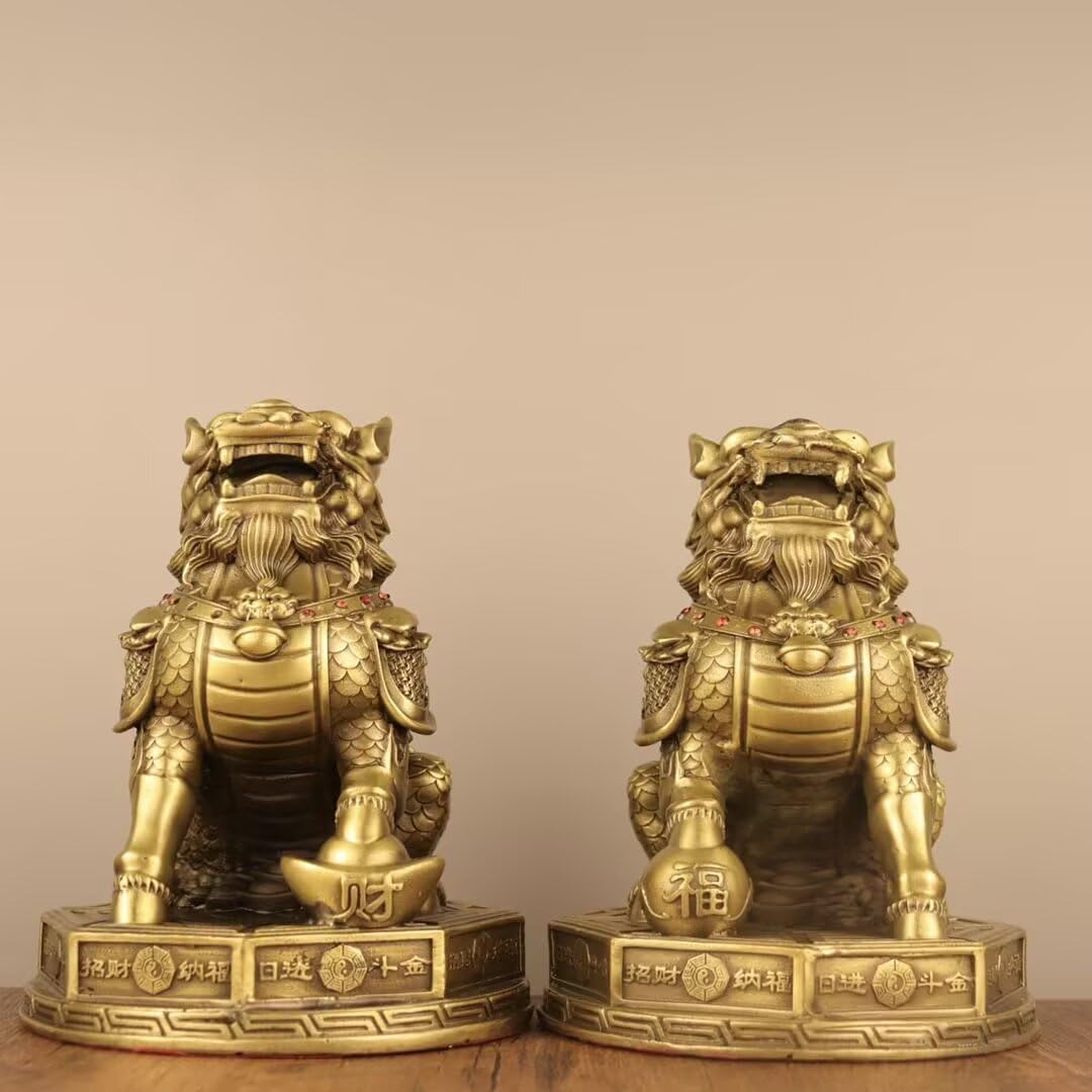 Dytartzx Pure Copper Fortune Kirin Statue, Handmade Chinese Qilin Sculpture - Feng Shui Lucky Ornament for Home Office Entrance, Wealth-Attracting Figurine Ideal for Hou