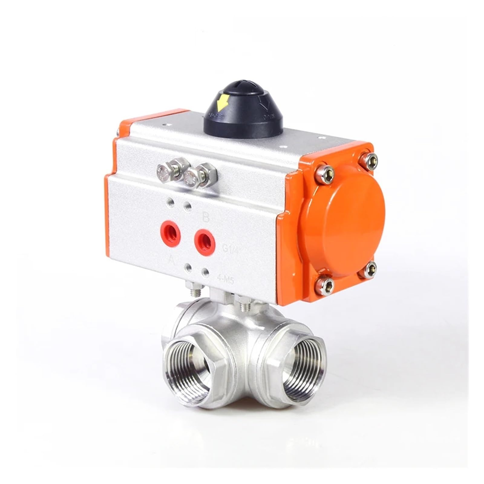 Kkhcmzpi Dn10 304 Stainless Steel 3 Way Hot Water Steam Double Acting Pneumatic Actuator 2 Pc Ball Valve(T Type)