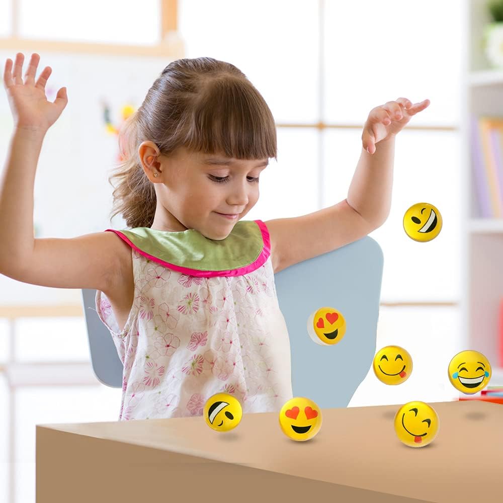 ArtCreativity Emoticon Bouncy Balls for Kids, Set of 12, Bouncing Balls in Assorted Emoticon Designs, Extra-High Bounce, Emoticon Birthday Party Favors, Piñata and Goodie Bag Fillers