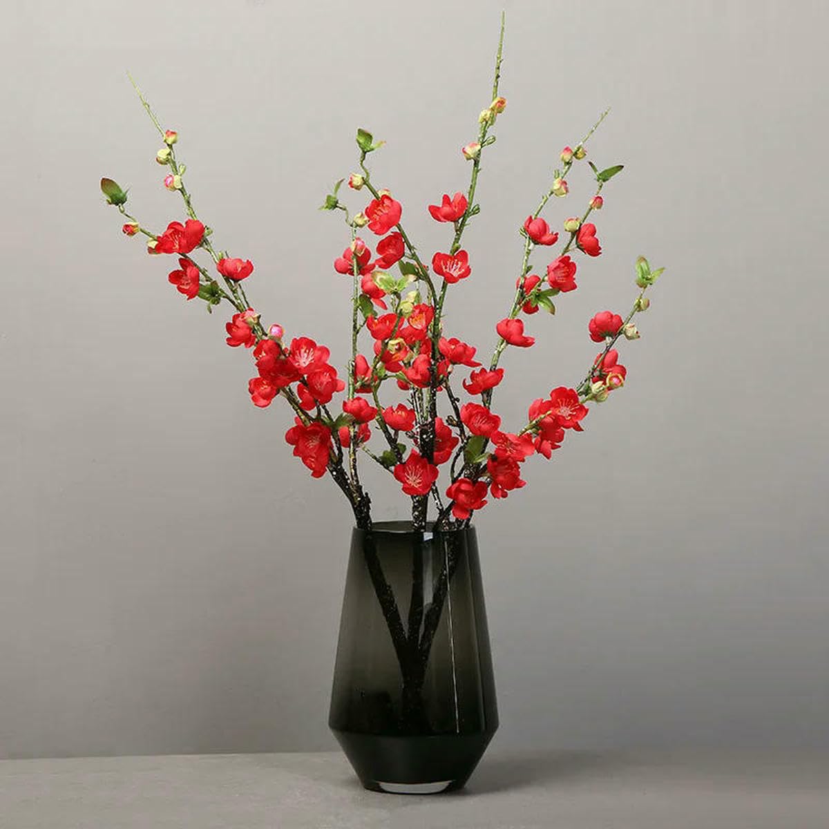 Ayhtud Red Artificial Cherry Blossom Flower Branches Silk Peach Spring For Wedding Decoration Plum Blossom Wedding Arrangement Accessories