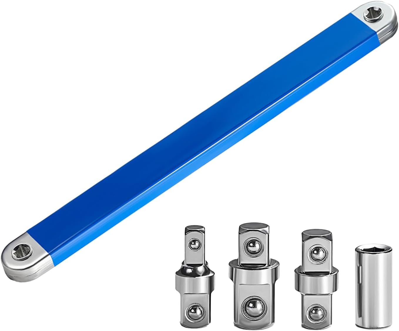 Impact-Ready Offset Extension Wrench Set, 15.4" Ratchet Extension Wrench with 1/2", 1/4" & 3/8" Square Drive Adapters, Universal Tight Space Wrench Extender for Small & Hard-to-Reach Areas