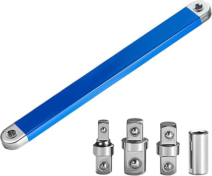 Impact-Ready Offset Extension Wrench Set, 15.4" Ratchet Extension Wrench with 1/2", 1/4" & 3/8" Square Drive Adapters, Universal Tight Space Wrench Extender for Small & Hard-to-Reach Areas