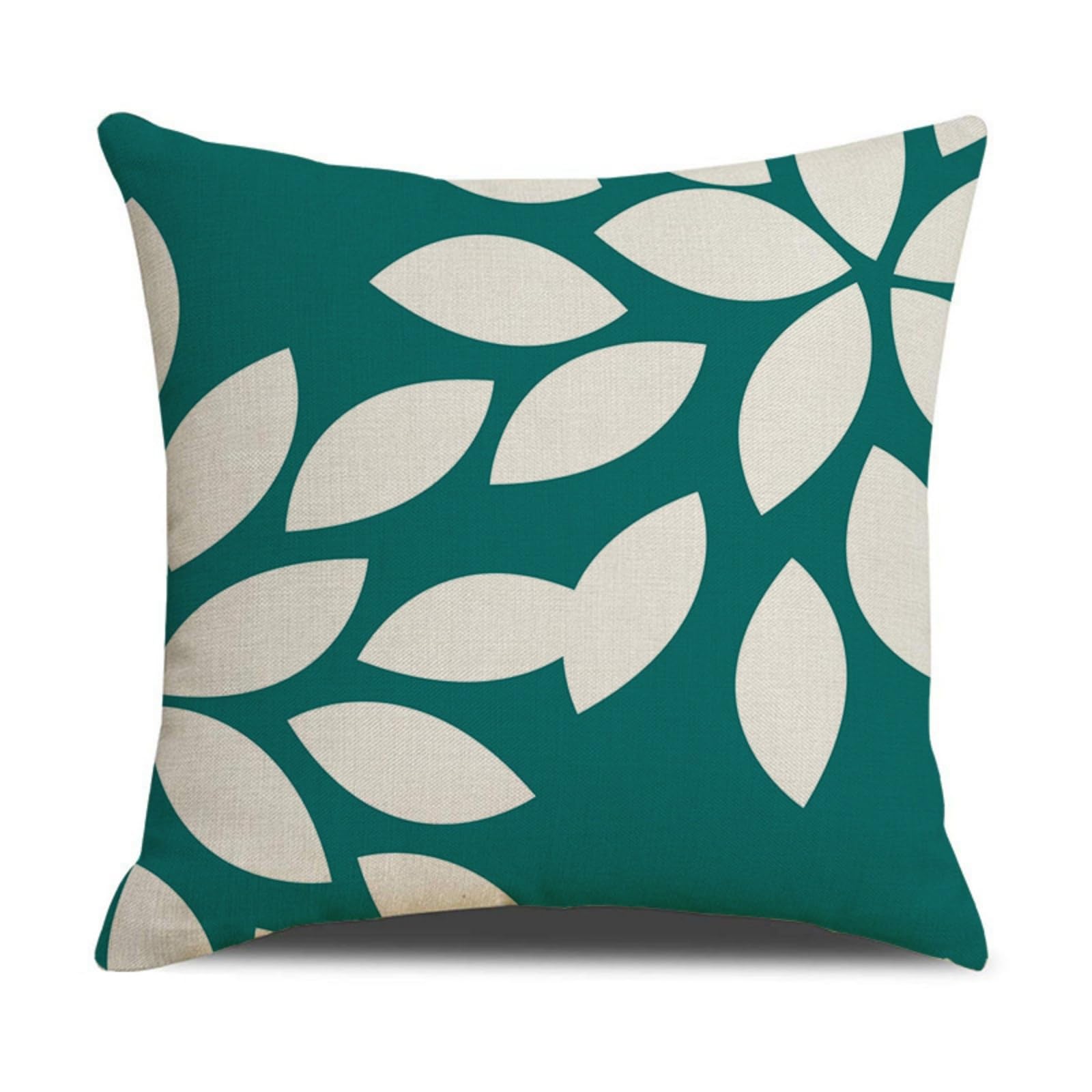 Cushion Covers 60cm x 60cm White Leaves Large cushions with covers included - Linen Square Decorative Throw Pillowcases with Invisible Zipper, for Livingroom Sofa Bedroom