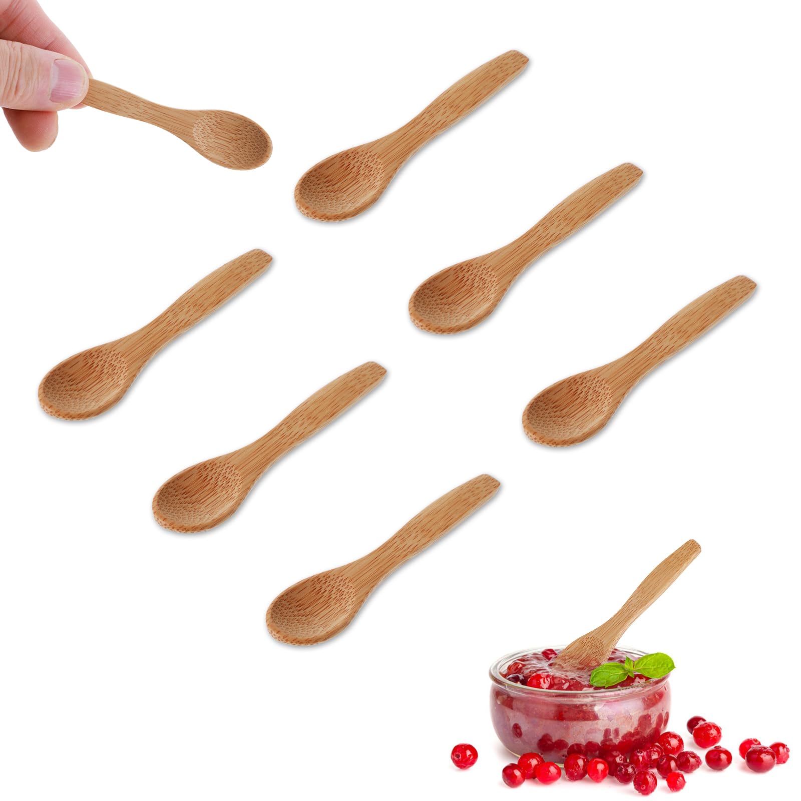 6 Cucchiai In Legno Per Alimenti - 8.9 Cm, Fatto A Mano, Per Miele, Zucchero, Sale, Ideali Per Barattoli - Foto 3