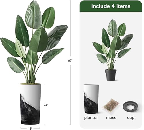 Miniatura 3 de Árbol artificial en maceta contemporánea, árbol de seda falso de pájaro del paraíso para decoración del hogar en interiores y exteriores, altura