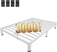 Vista 21 de MAF Marco de cama de plataforma de metal de tamaño completo de 4 pulgadas con patas de esquina redondas, soporte de listones de acero resistente