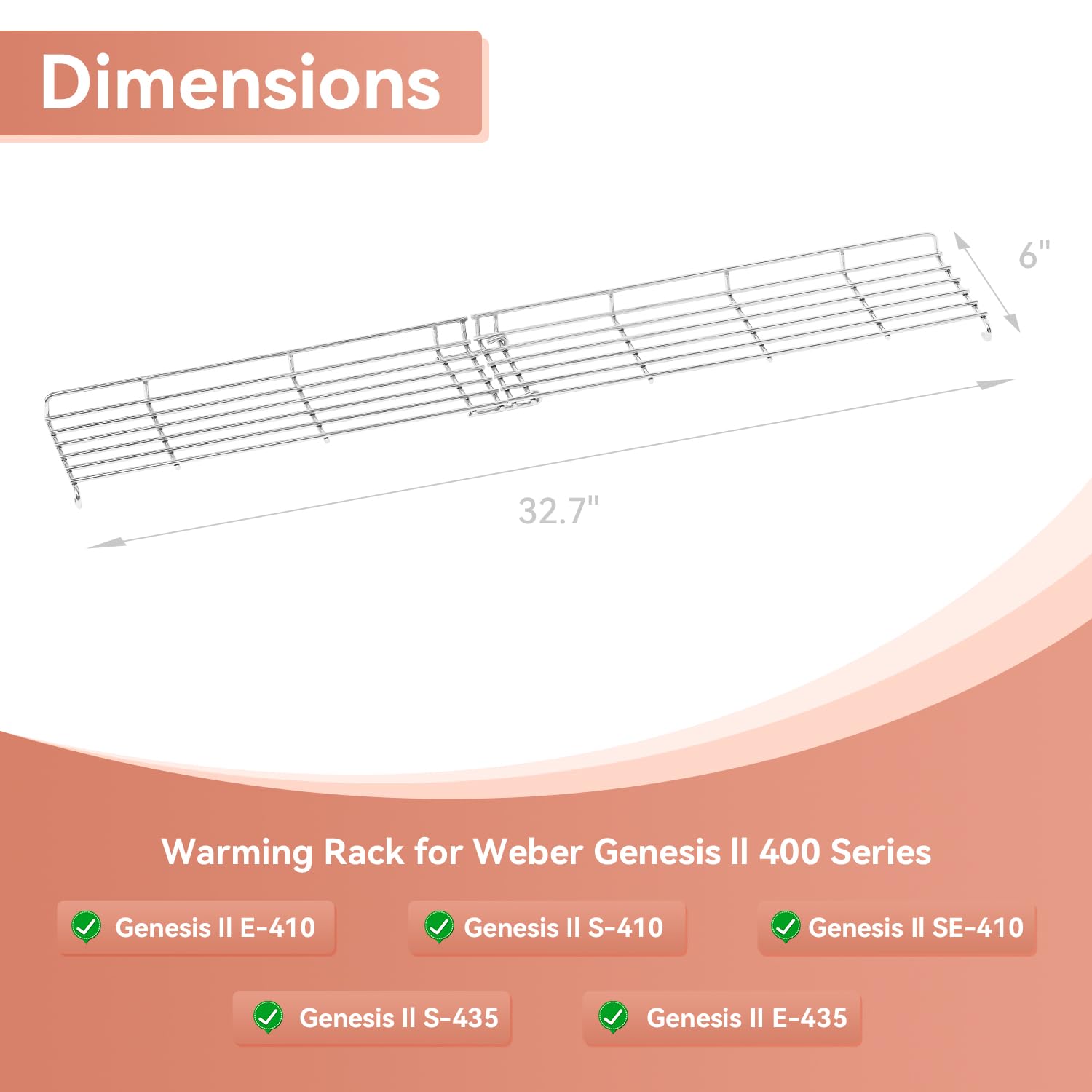 66045 Grill Warming Rack for Weber Genesis II 400 Series, Genesis II E410, II S410, II SE410, II S435, II E435, 32.6 inch Stainless Steel Grill Rack for Weber 62006001 67006001 Replacement Part