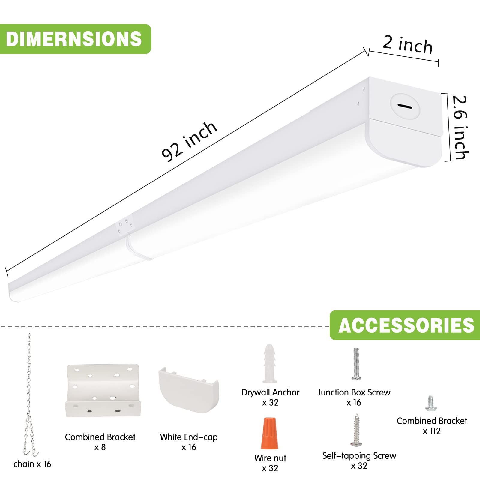 8FT (Two 4FT.) LED Shop Light, 110W 14300LM Linkable LED Garage Lights