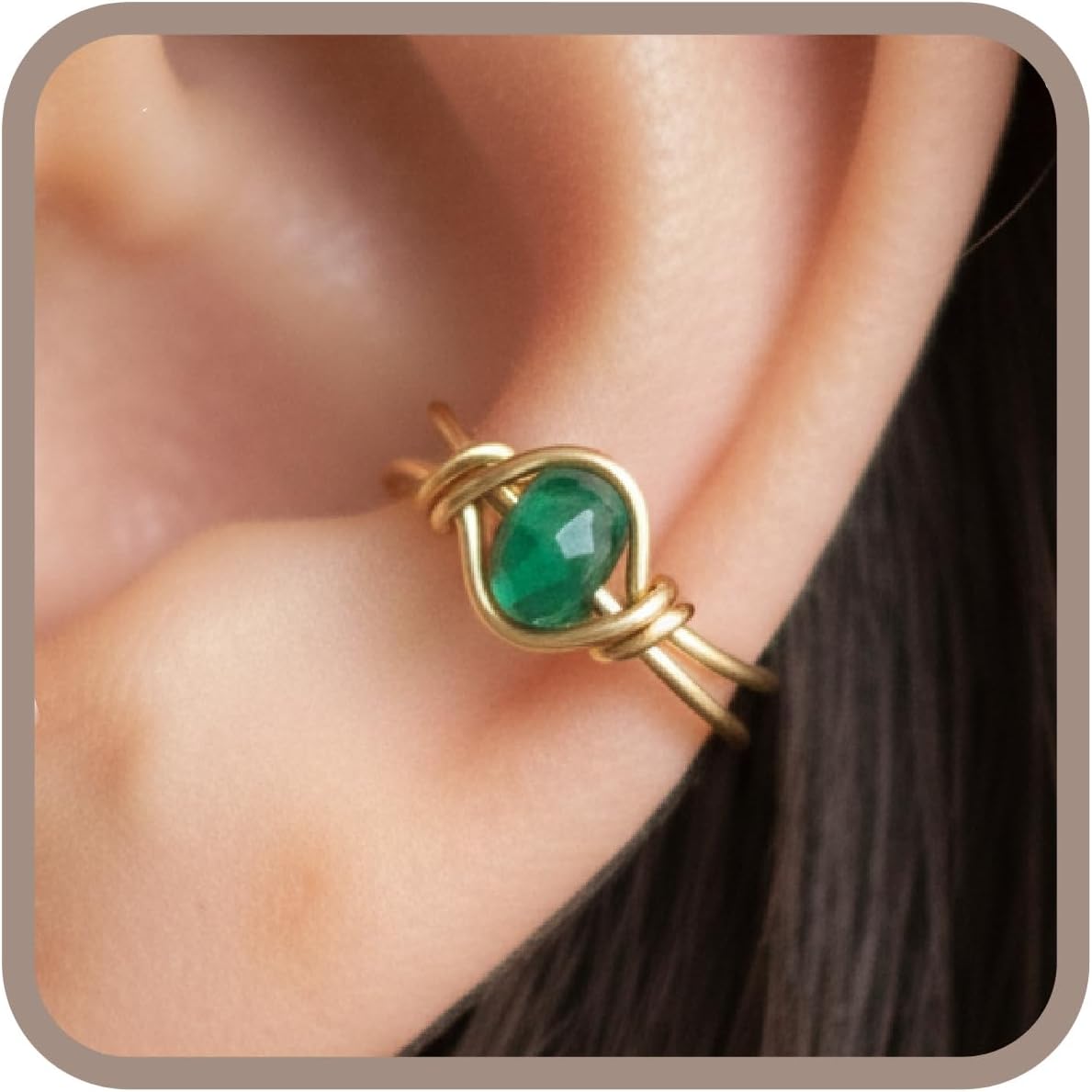 14k Gold Filled Emerald Clip On Ear Cuff, Non Piercing Dainty Huggie Gemstone Earring, May Birthstone