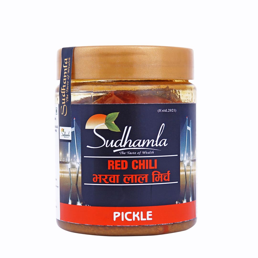 Sudhamla Red Stuffed Chilli Pickle - 200 gm | Homemade Bharwa Lal Mirch Achar in Mustard Oil | Traditional Banarasi Masala | Less Oil, No Added Preservatives or Artificial Flavours
