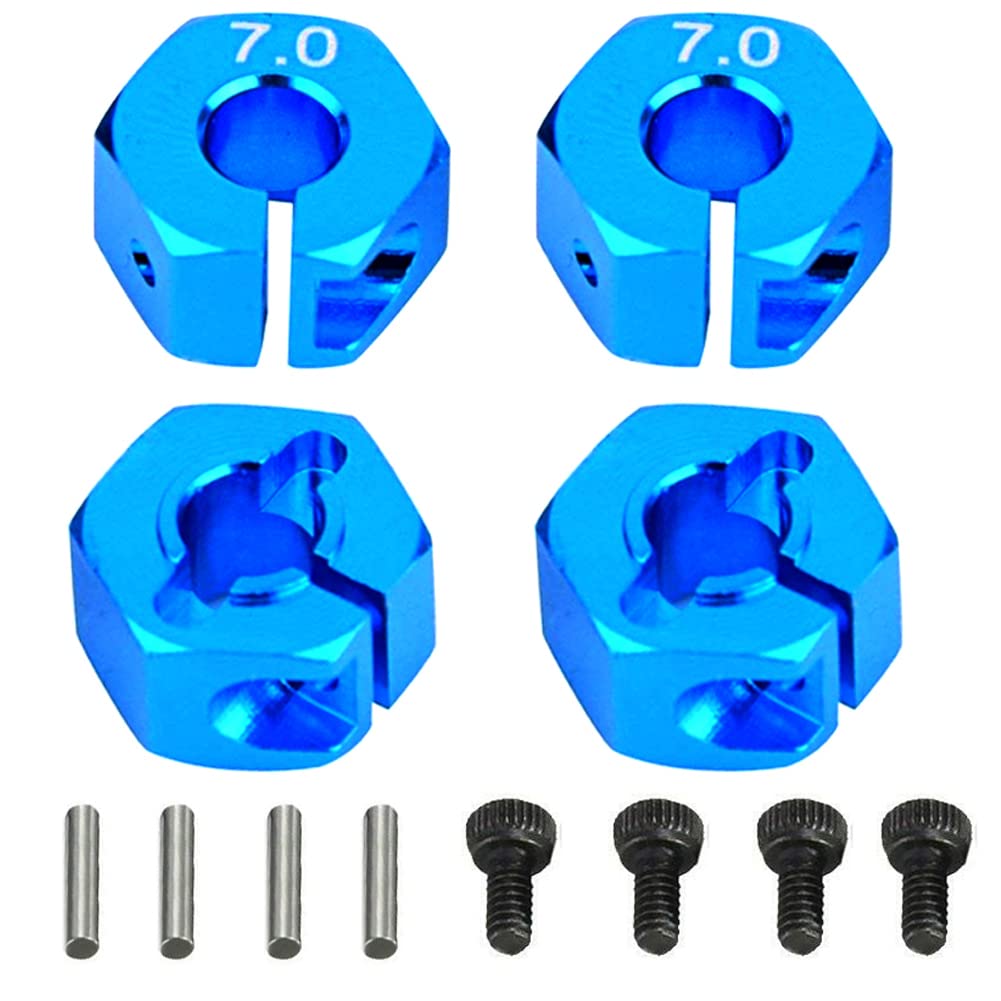 4PCS ShareGoo 12mm 7.0 Wheel Hex Drive Hub Adapter with Pins Screws Compatible with HSP HPI Redcat Tamiya Traxxas RC4WD D90 1/10 RC Car,Blue