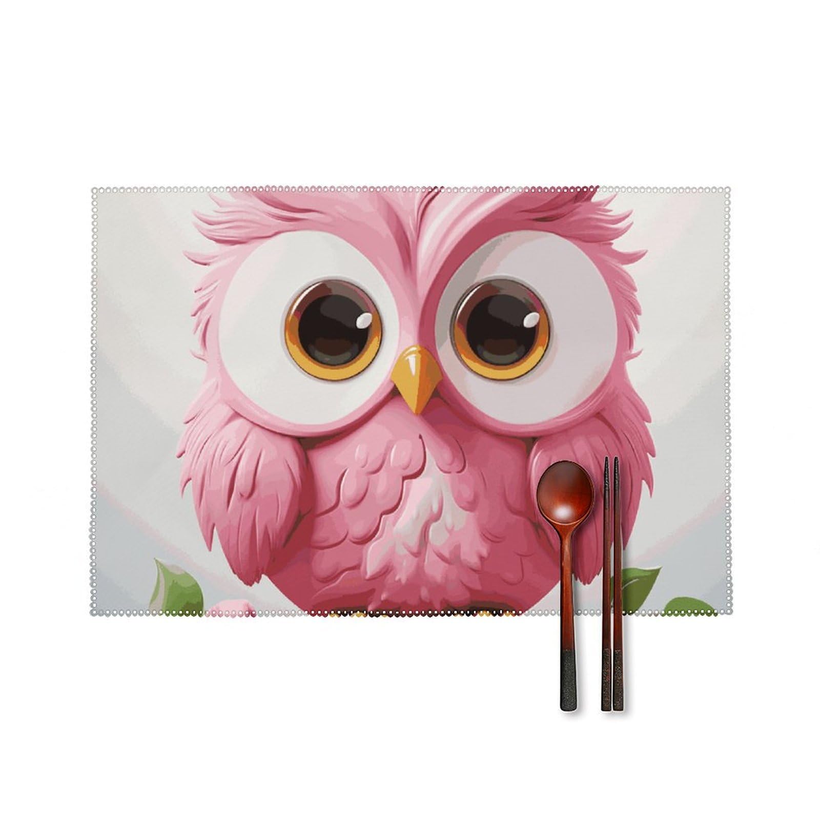 A Pink Owl Placemats Washable Not Fade Placemats Practical Heat Resistant Place Mats for Outdoor Patio Table Mats Kitchen Dining Party Decoration