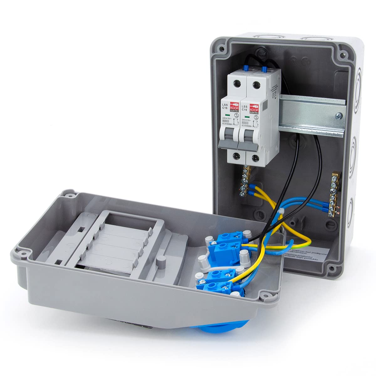 ELS Elektrotechnika distributore cablato da cantiere distributore da parete distributore di potenza con fusibili e prese Schuko 2x230V+2x interruttori magnetotermici C16, per ambienti interni/esterni