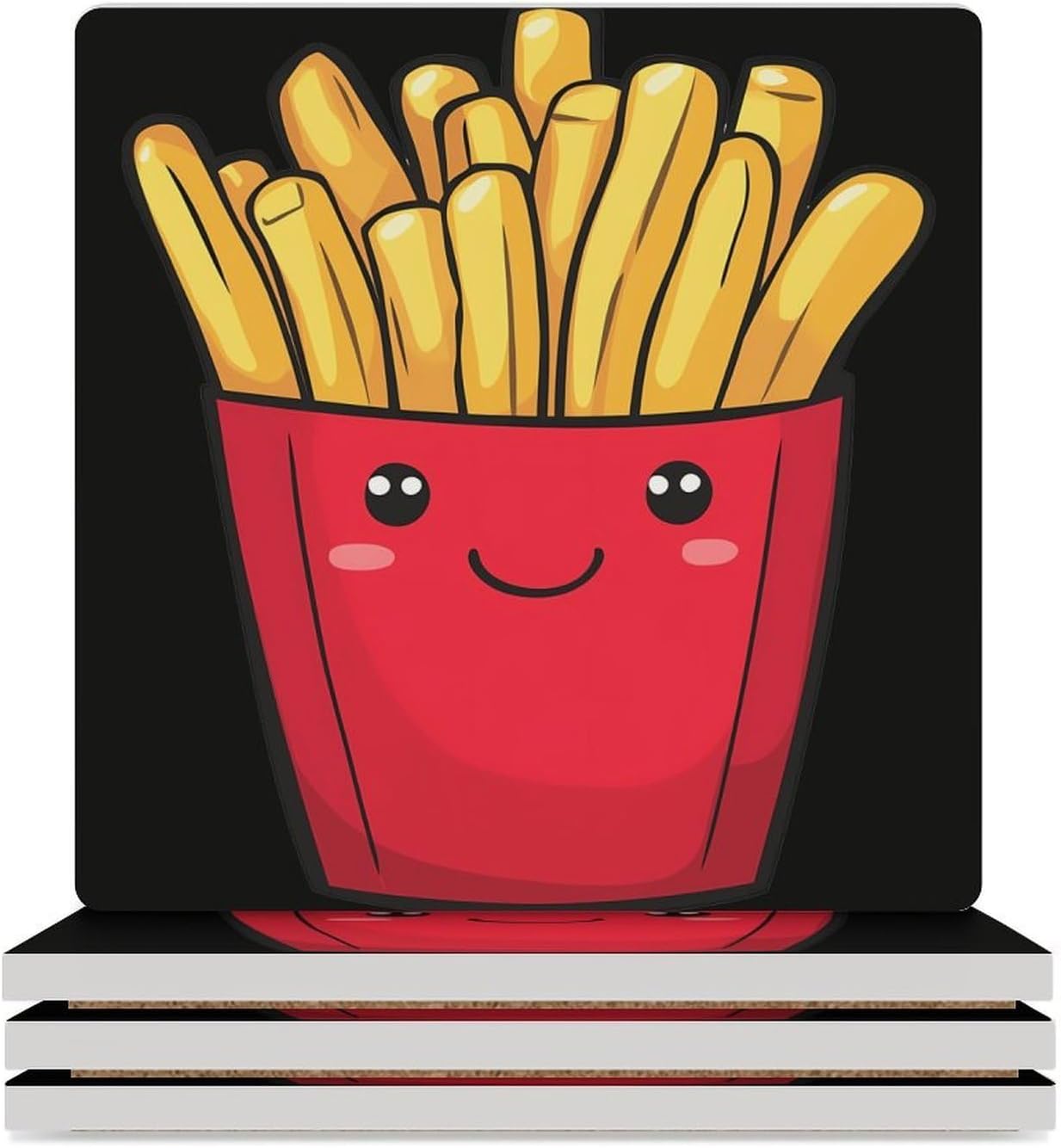 Cute French Fries Ceramic Coasters Square Drinks Coaster Coffee Table Decor Table Coaster for Home Bar