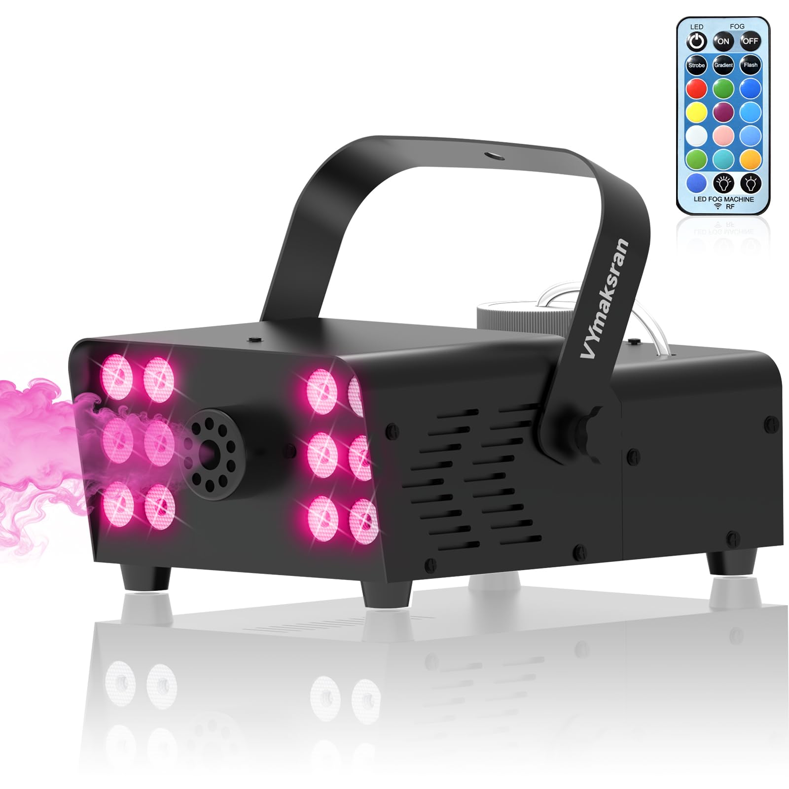 750W Nebelmaschine mit 12 RGB LEDs & kabelloser Fernbedienung, Mini Nebelmaschine mit Auto Modus & Dauernebel, tragbare Fog Machine für Halloween-Deko, Weihnachten, Hochzeit, Disco, DJ & Bühne
