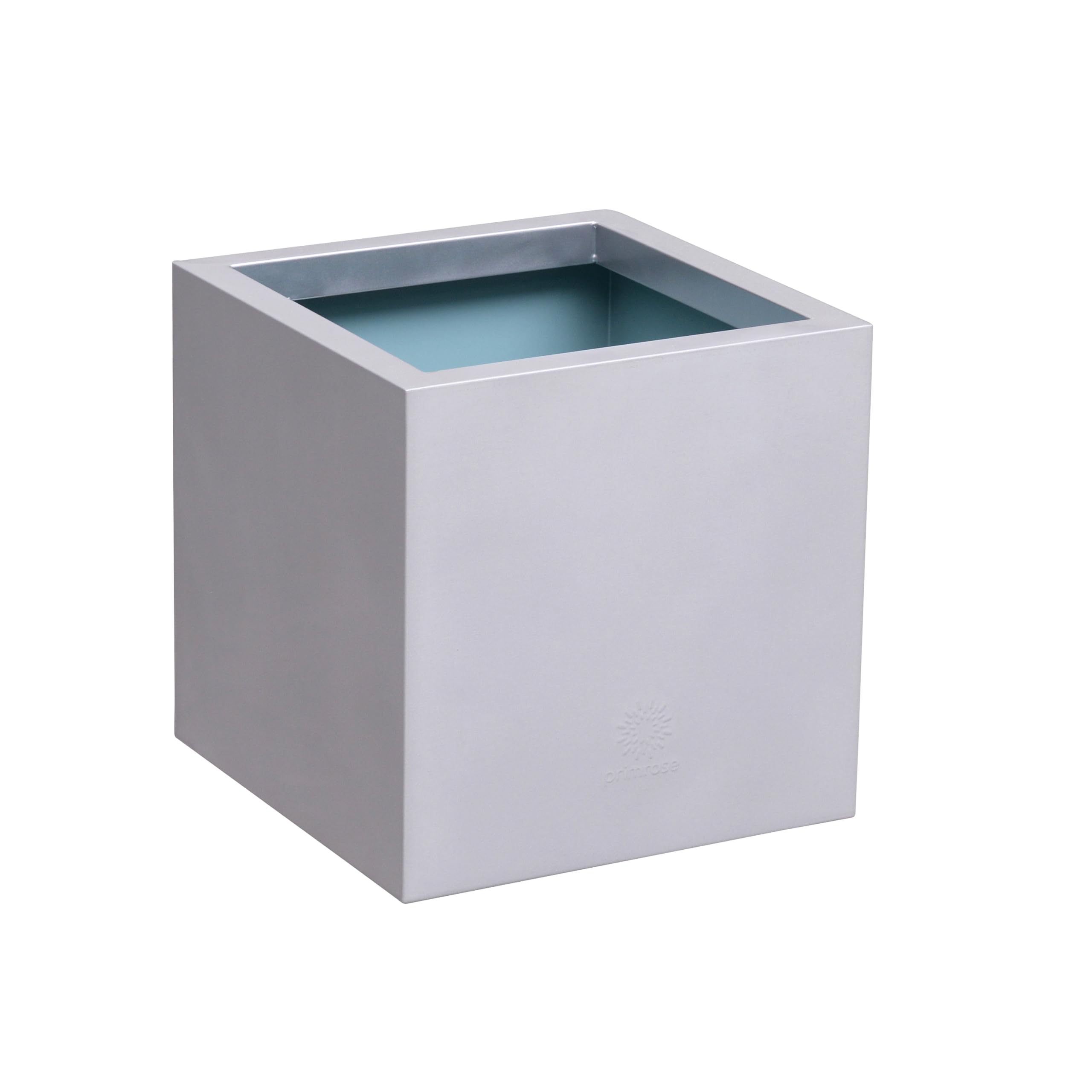 Primrose Purple,Silver Zinc Galvanised Silver Cube Planter Pot 30Cm (11.8In)