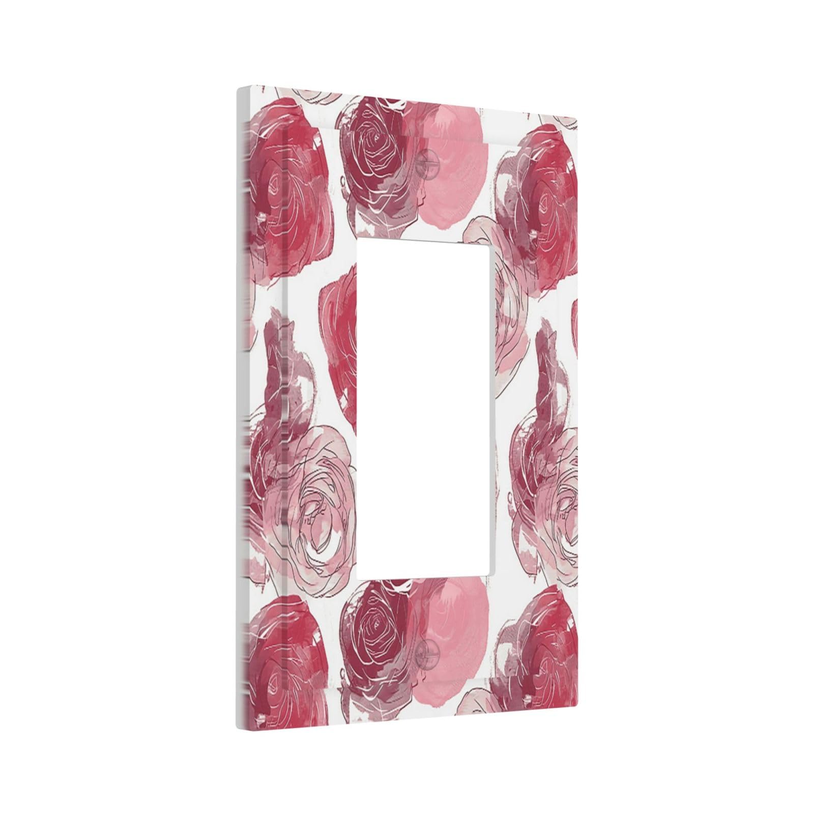 Pink Bridal Floral 1 Gang Rocker/GFCI Outlet Light Switch Wall Plate Cover Faceplate Pink Rose Decorative Faceplate Flower Rose Pattern for Woman Girl