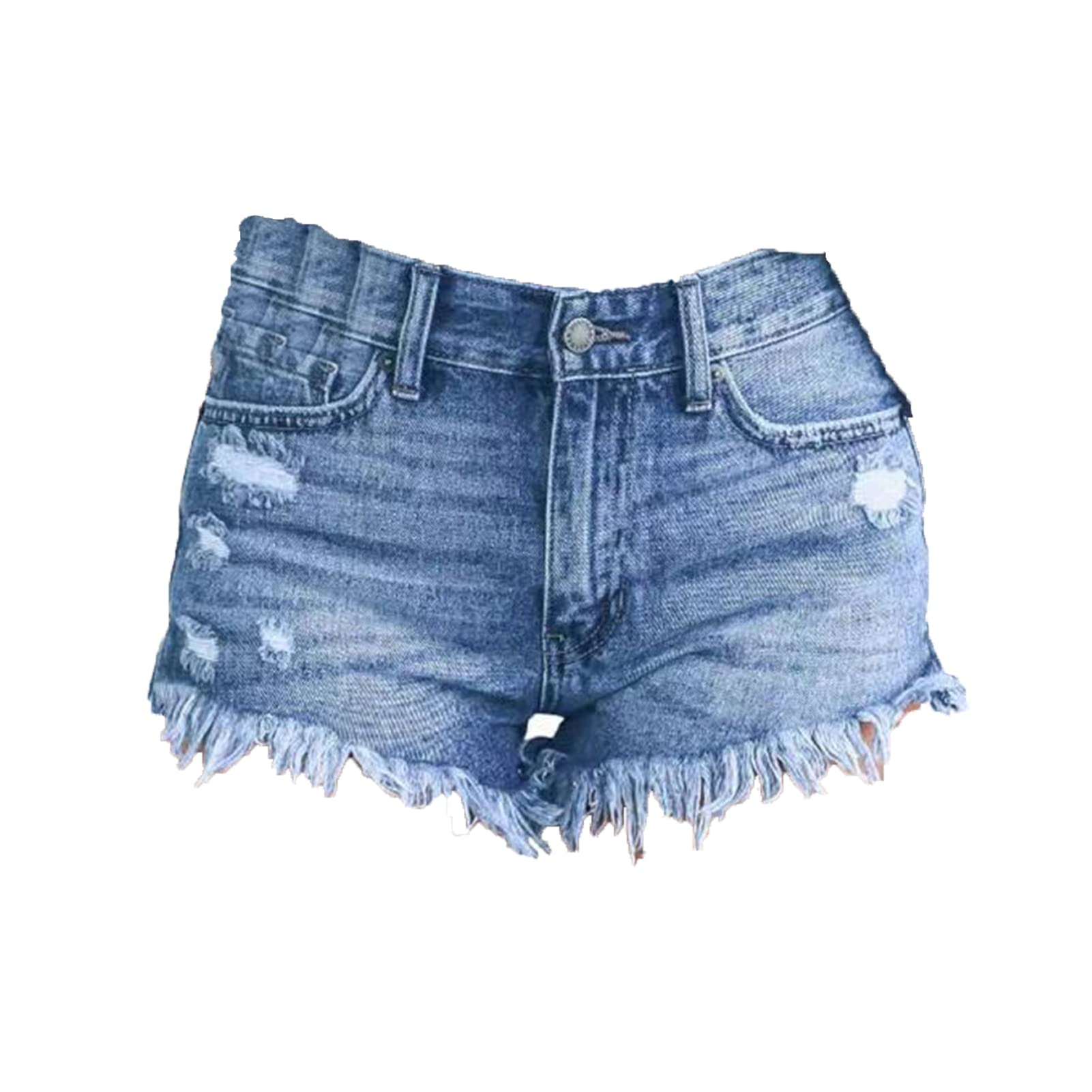 JEKE-DG Women Denim Shorts Casual Summer Mid Waist Stretchy Denim Jean Stretch Frayed Ripped Raw Hem Jean Shorts