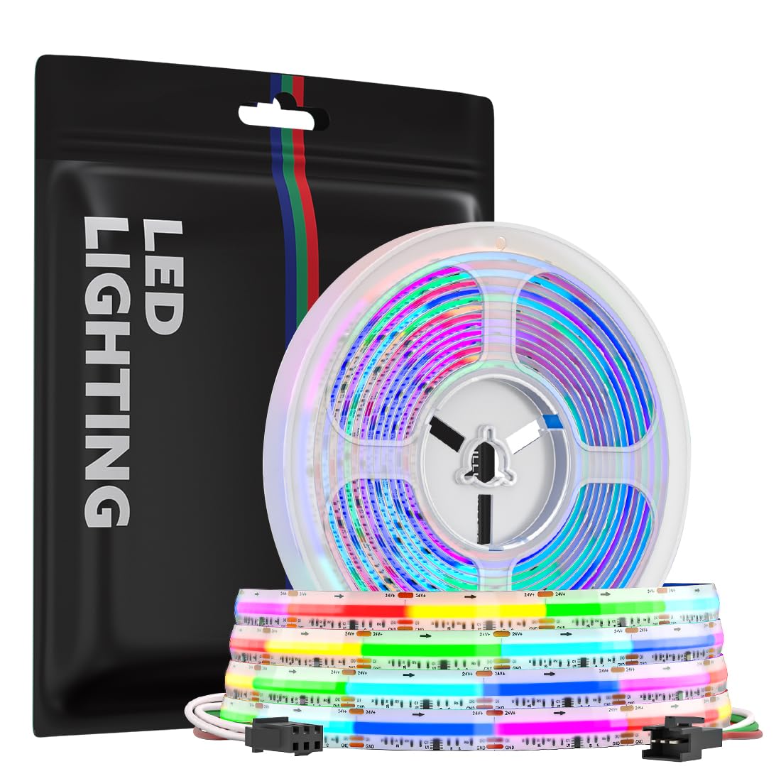 SEZO 24V FCOB WS2811 IC RGB LED Ruban Lumineuse 5M 864 LEDs/m Pixel Orientable Couleur de Rêve COB LED Largeur 12mm IP66 Imperméable pour la Maison Décoration de Fête