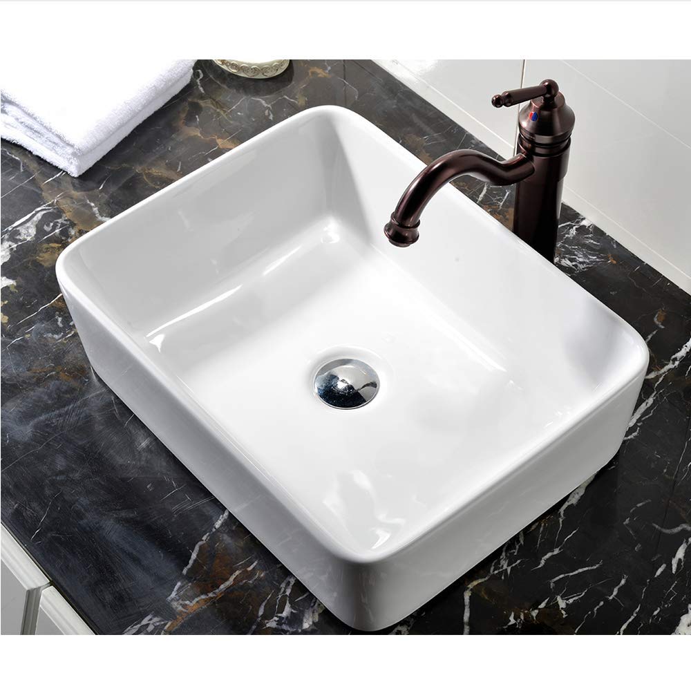 Table n Rectangle Shape Glossy Finish Counter Top Tabletop Super Ceramic Bathroom Sink Wash Basi (White, 19 x 15 Inch) 2