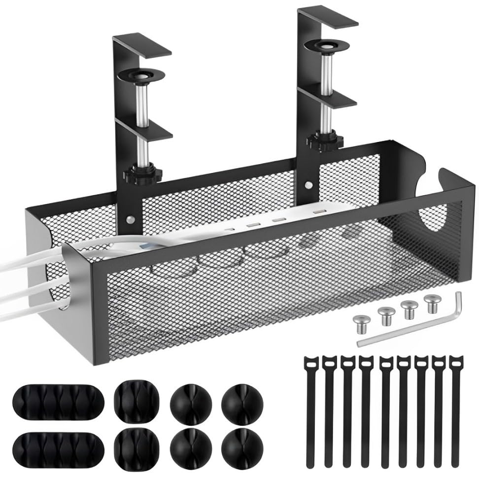 Bandeja Organizadora de Cables para Escritorio -Organizador de Cables de Fácil Montaje - Set de Organizacion con Accesorios para Mesa de Trabajo