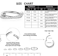 Vista 2 de Double Open Stack CZ Nose Ring Hoop 316L Surgical Steel Helix Rook Conch Cartilage Daith Tragus Earrings Hinged Segment Nostril Piercing Septum
