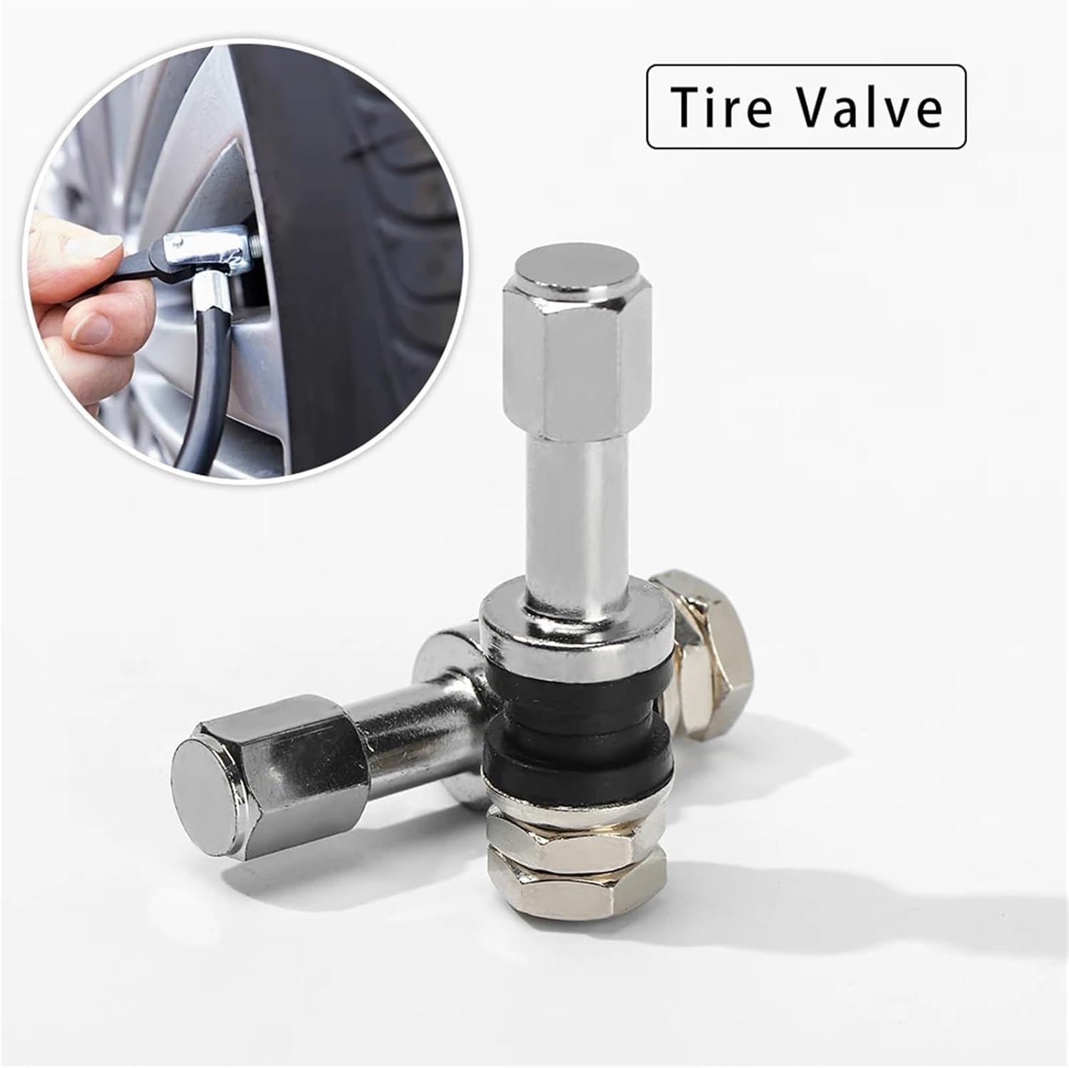 Metal Valve Stems 12pcs Car Tire Valve Bolt-in Tubeless Wheel Stem Stainless Steel Metal Straight Mout Dust Cap Cover for Tires(TR48E)