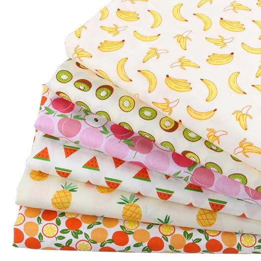 CraftsFabrics Lot de 6 coupons de tissu en coton imprimé série fruits 25 cm x 25 cm (pour matelassage, scrapbooking, projets de bricolage, collage, patchwork)