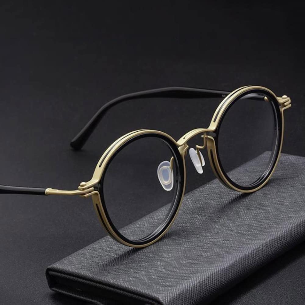 Occhiali da Lettura Rotondi retrò in Titanio Puro per Uomo e Donna, Lettore Anti Luce Blu Anti-Fatica, Occhiali da Leggeri ed Eleganti per Computer Presbiopia (Color : Black Gold, Size : 2.50x)