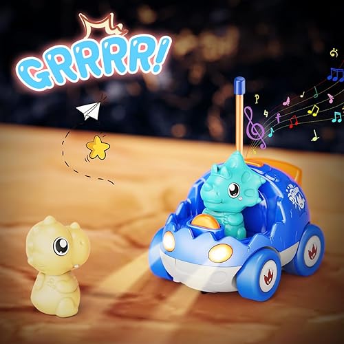 Miniatura 3 de Paquete de 2 autos de juguete de dinosaurio a control remoto para niños de 2, 3, 4, 5 años, autos de carreras para niños, juguetes de automóvil RC