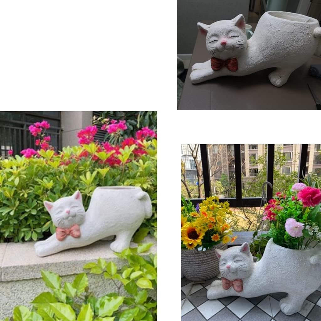 NAESM Katzentopf Mit 4 Harz-Katzen – Süßer Keramik-Blumentopf Ohne Schwanz Für Drinnen & Draußen