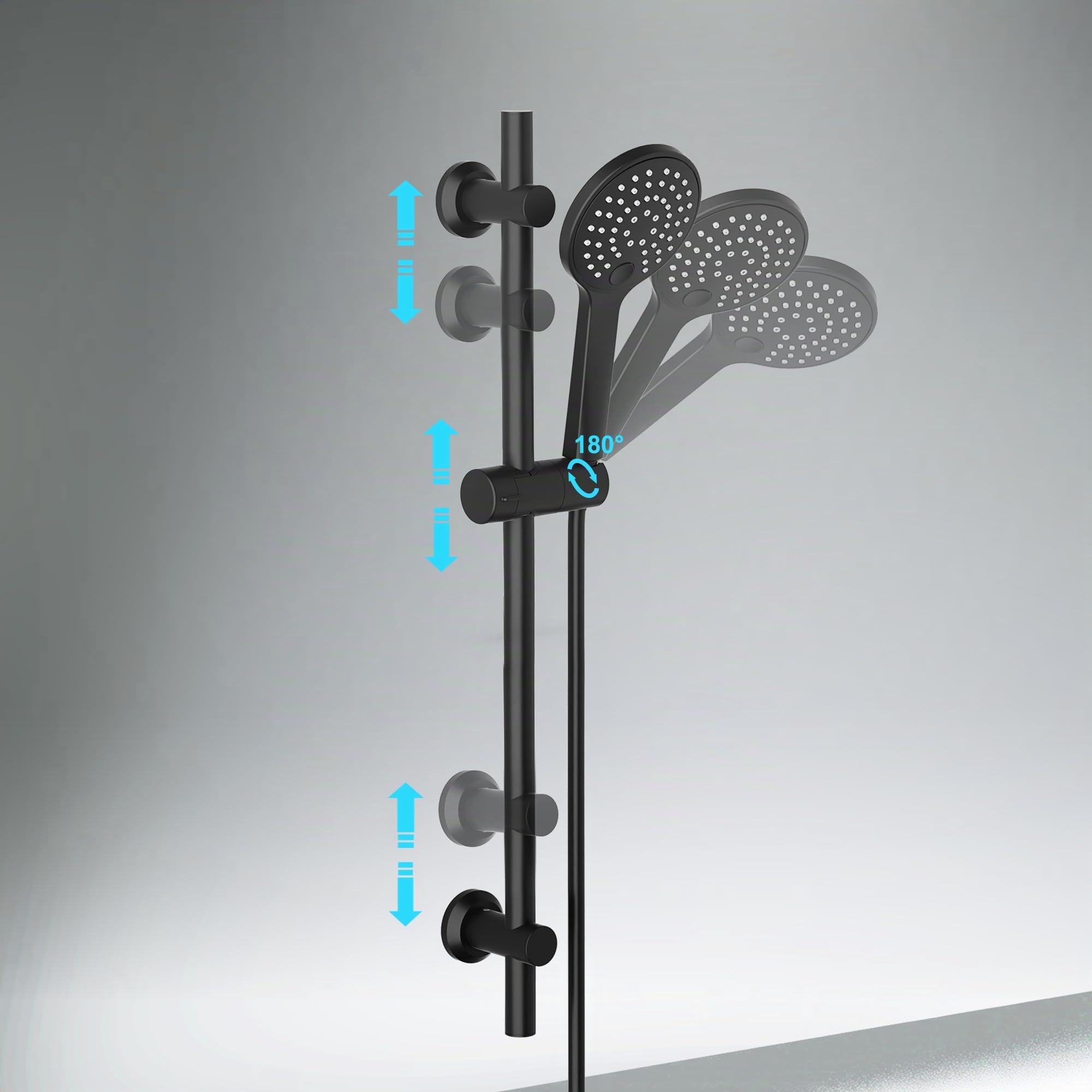 Görbach Barre de Douche Noir 70 cm, Colonne de Douche en Acier Inoxydable avec Douchette 3 Jets et Support de Fixation Réglable pour S'adapter aux Trous de Perçage Existants(HBD12MB)
