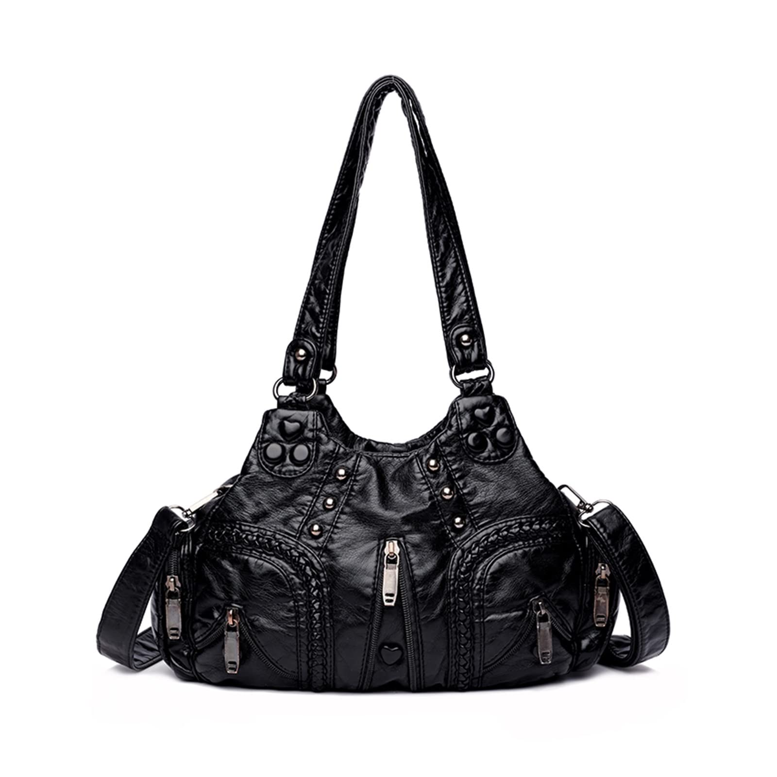 JOJOJ Multi Pocket Luxury Soft Shoulder Bags For Women Large Capacity Shopping Crossbody Bags Tote Handbag(Black)
