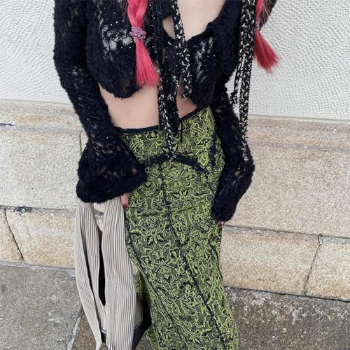 Lace Skirt Maxi Boho Vintage Mermaid Dress Eyelet Lace Trim Fishtail Satin Western Skirt3