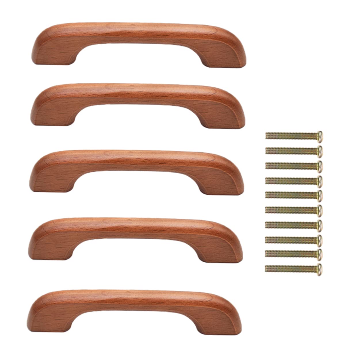IWOWHERO 5 Pack Wood Handles for Kitchen Cabinets Wardrobe Closet Drawer Easy to Install Smooth Grip