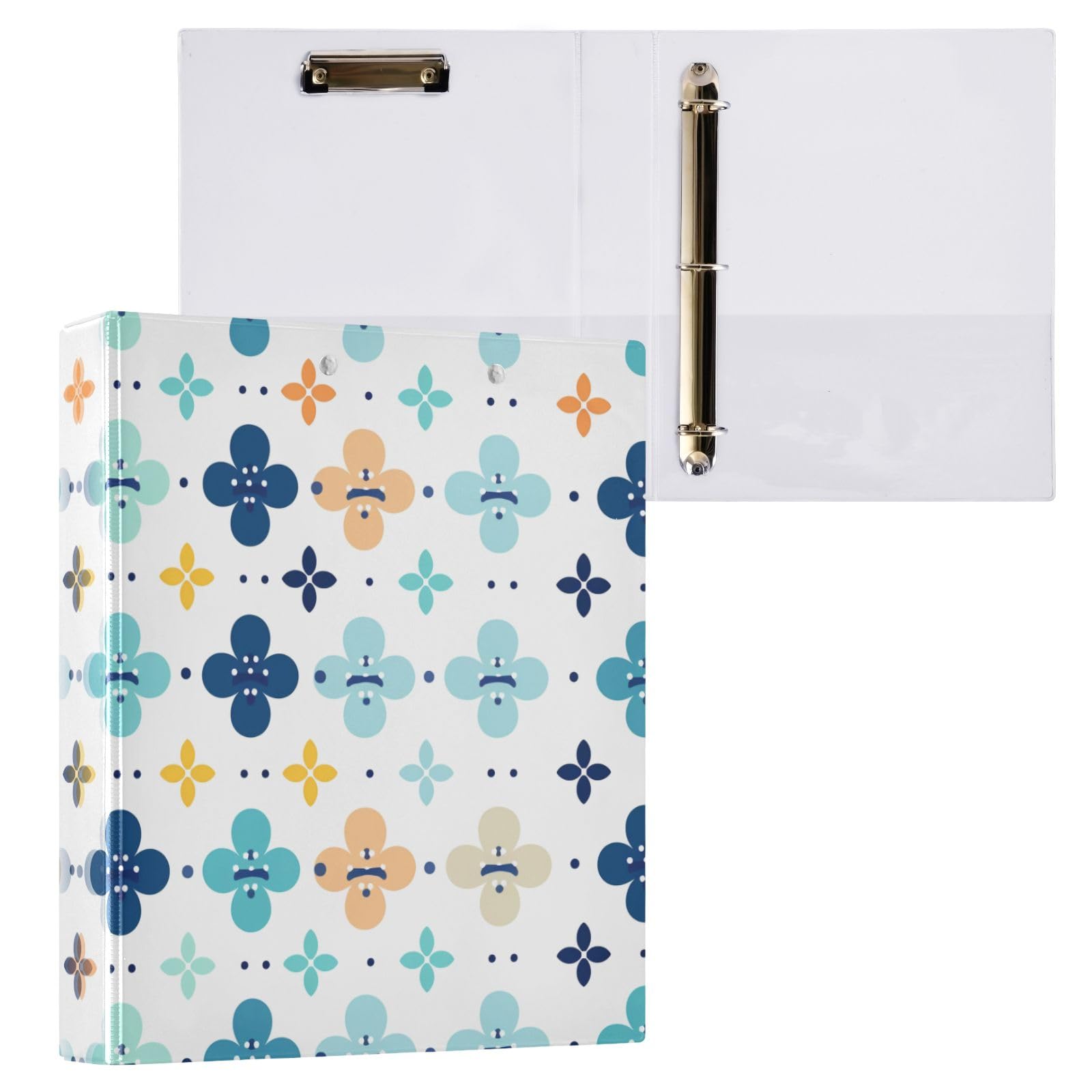 Raccoglitore a 3 anelli con piccoli fiori rotondi da 3,8 cm, contiene 200 fogli, raccoglitore a 3 anelli con clip in metallo antiscivolo