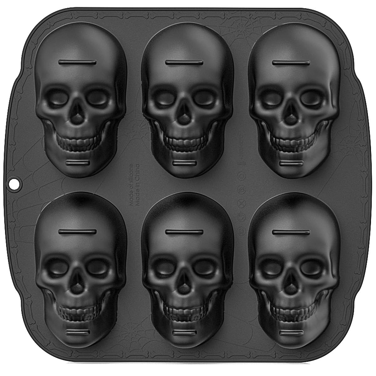 Molde de silicona para pastel de calavera, molde de silicona con 6 cavidades 3D para cubitos de hielo, moldes de silicona para Halloween, sin BPA para chocolate, gelatina, cera derretida, cubitos de