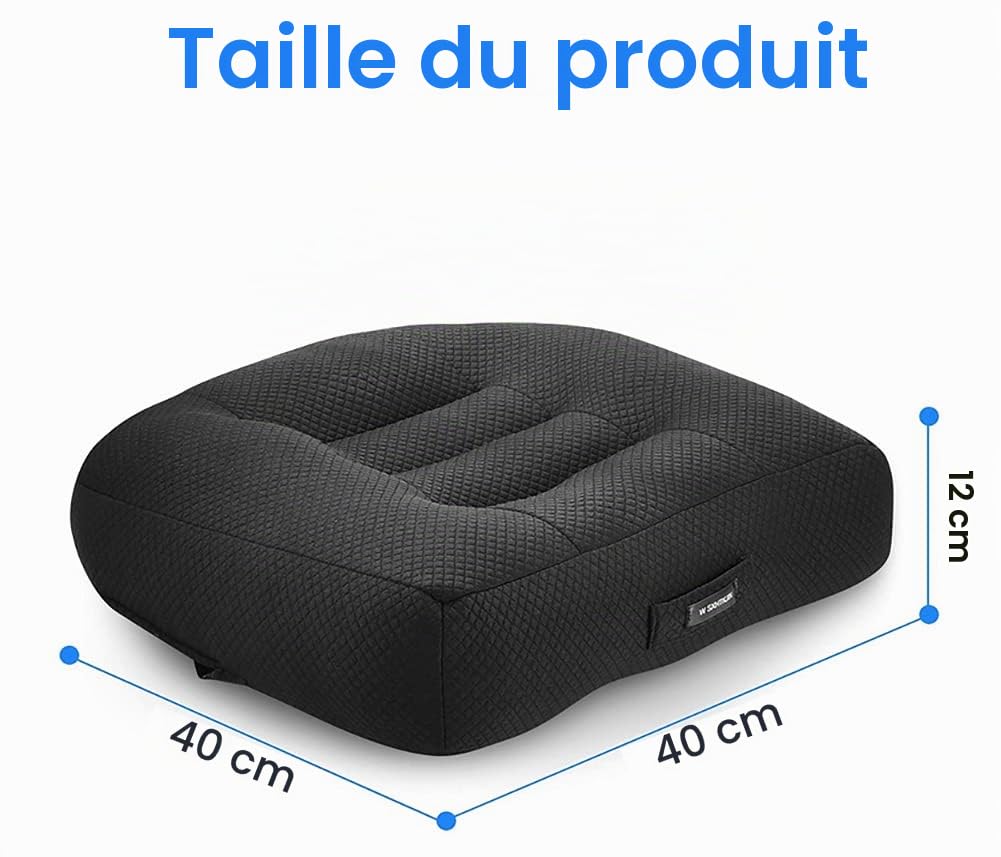 Coussin Voiture rehausseur, rehausseur voiture adulte, Coussin d'élévation de siège de Voiture pour Le soulagement et Le Confort avec Maille Respirante, Augmente Le Champ de Vision de 12cm (noir)