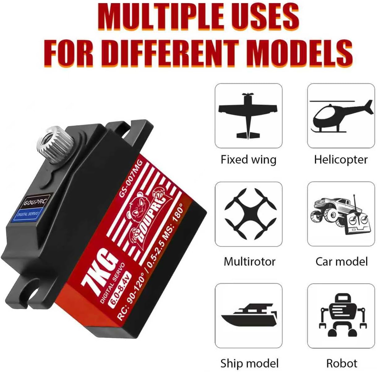 GOUPRC 7KG Micro RC Servo for 1/14 1/16 RC Car Boat DIY Robot, High Torque Medium-Aluminum Digital Servo of Metal Steel Gears with 25T Servo Horn Upgrade Servo Parts