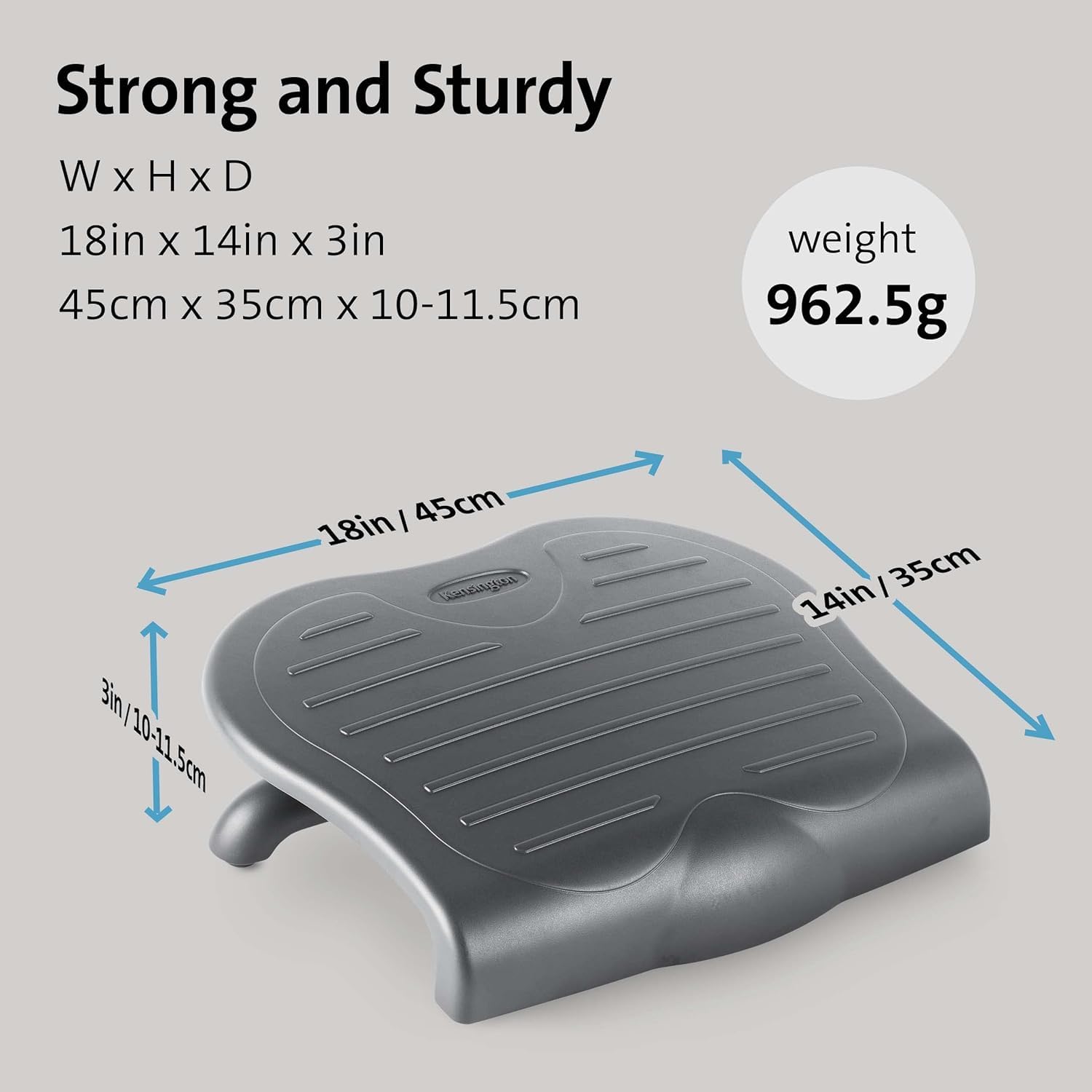 Kensington Poggiapiedi da scrivania SoleSaver, ergonomico regolabile con pannello di sostegno e pedana inclinabile a 3 livelli, per ufficio e casa, Nero, 56152