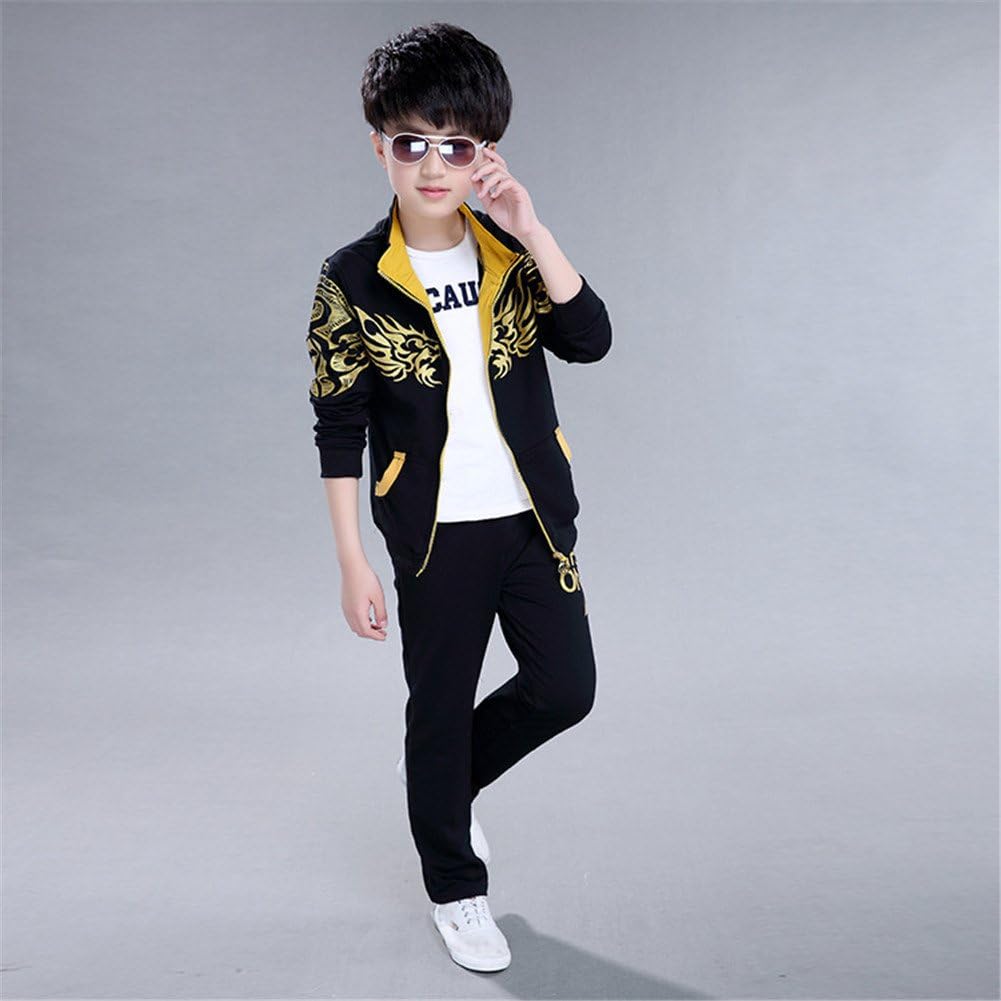 FTSUCQ Boys Zip Front Sports Tracksuits Jacket Shirt Top + Pants