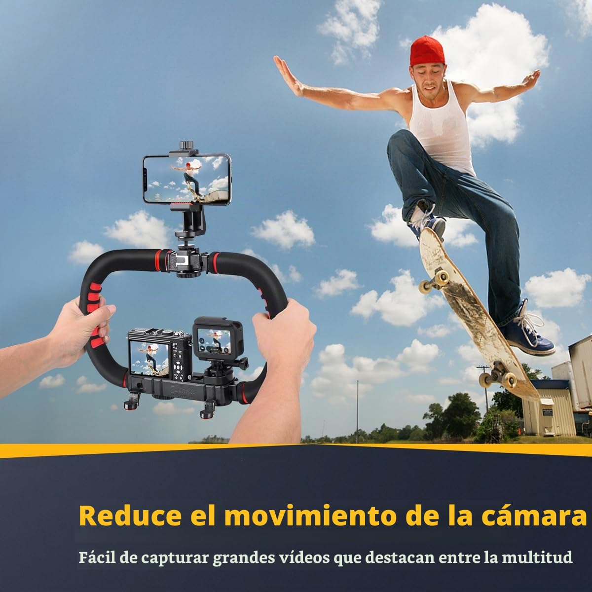 Zeadio Estabilizador de cámara para teléfono Inteligente, Agarre con asa Plegable rig de vídeo portátil con Estuche, Compatible con Todas Las cámaras Todos los teléfonos Inteligentes iPhone y Android