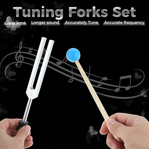 Miniatura 9 de Tenedor de afinación de 68.05 Hz para curación, reparación de sonido, instrumento musical, terapia, alivia el estrés con martillo de silicona y