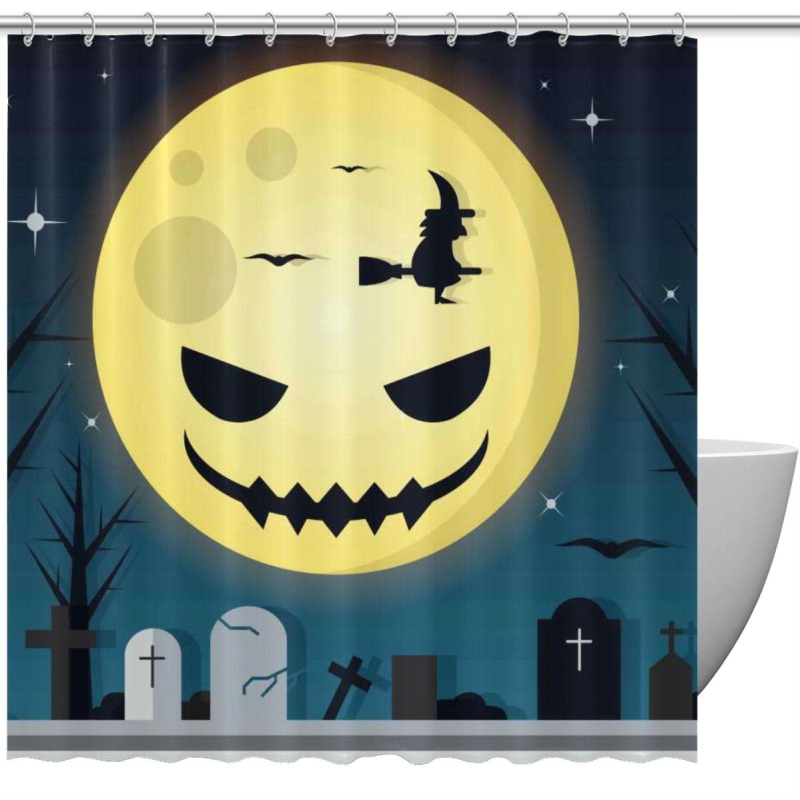 Rideau de douche Halloween motif citrouille lavable avec 12 crochets